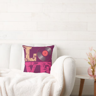 Love Vinyl Retro Design Throw Pillow