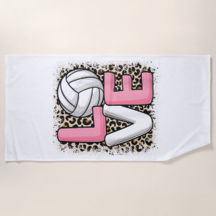 Love Volleyball Leopard Print Women Girls Volleyba Beach Towel