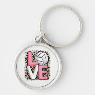 Love Volleyball Leopard Print Women Girls Volleyba Keychain