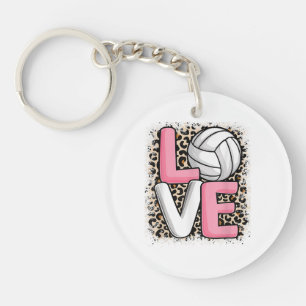 Love Volleyball Leopard Print Women Girls Volleyba Keychain