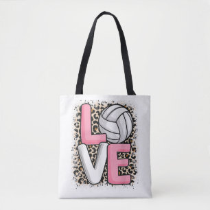 Love Volleyball Leopard Print Women Girls Volleyba Tote Bag