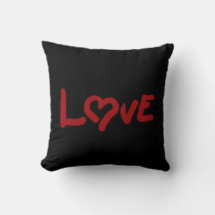 Love w/heart-Two sided Black & White with red Text Throw Pillow
