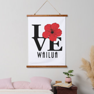 LOVE Wailua Hawaii Red Hibiscus  Hanging Tapestry