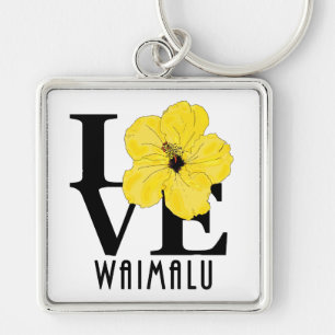 LOVE Waimalu Hawaii Yellow Hibiscus Keychain