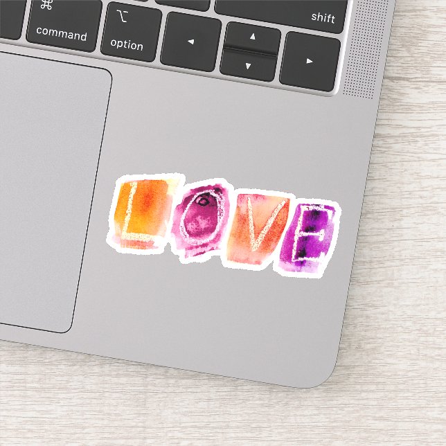LOVE Watercolor Purple Orange Custom Cut Sticker (Detail)