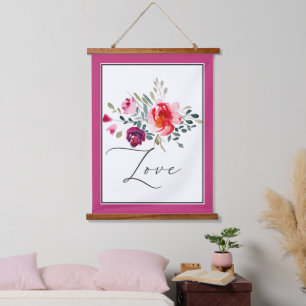 Love watercolor red floral  hanging tapestry