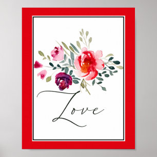 Love watercolor red floral poster