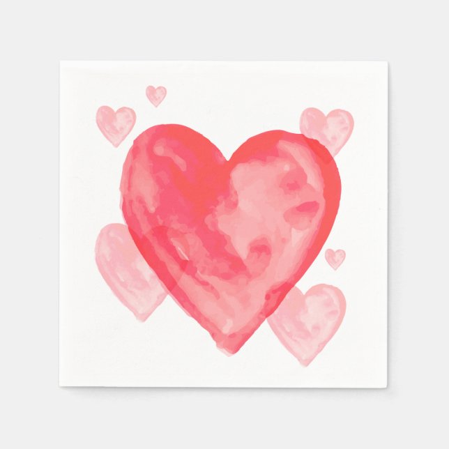 Love Watercolor Red Heart Party Napkins (Front)