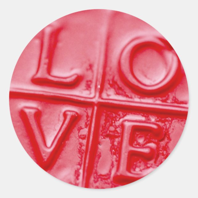 LOVE wax seal, Valentine, red, glossy, Classic Round Sticker (Front)