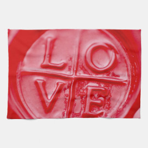 LOVE wax seal, Valentine, red, glossy, kitchen Towel