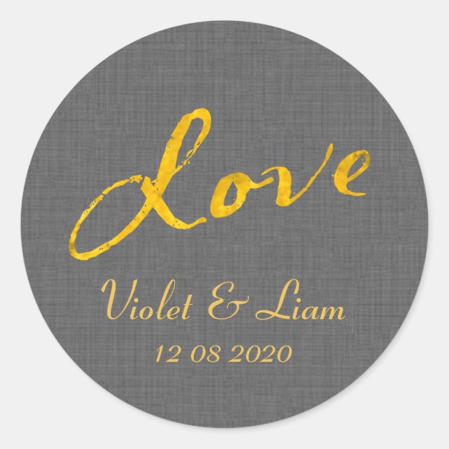 Love Wedding Sticker on Grey Linen (Front)