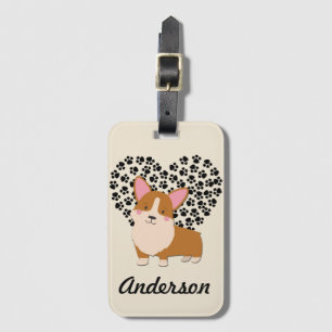 Love Welsh Corgi Puppy Dog Paw Prints Personalized Luggage Tag