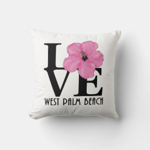 LOVE West Palm Beach Florida Pink Hibiscus Throw Pillow