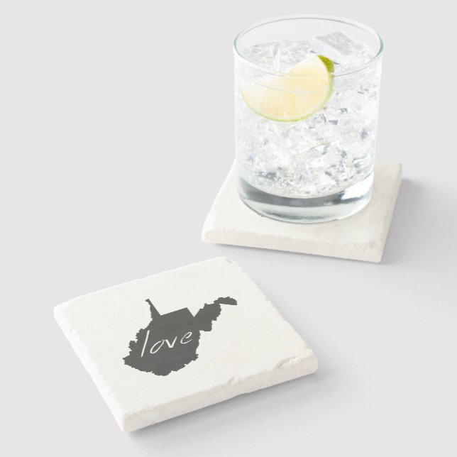 Love West Virginia Shaped Chalkboard Virginian Stone Coaster (Side)