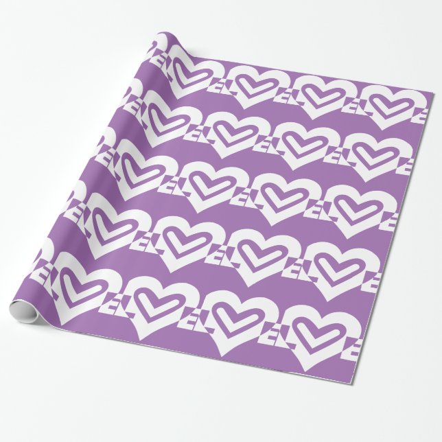 Love White and Purple Wrapping Paper (Unrolled)