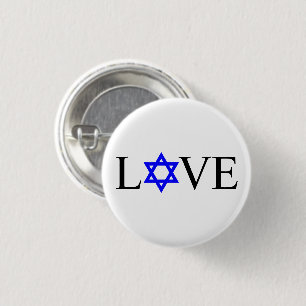 Love white blue Star of David black typography 1 Inch Round Button