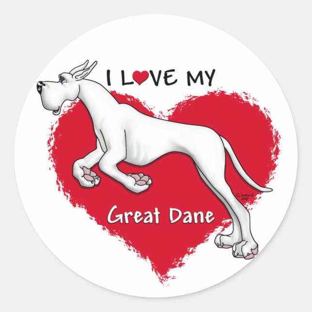 Love White Great Dane Classic Round Sticker (Front)
