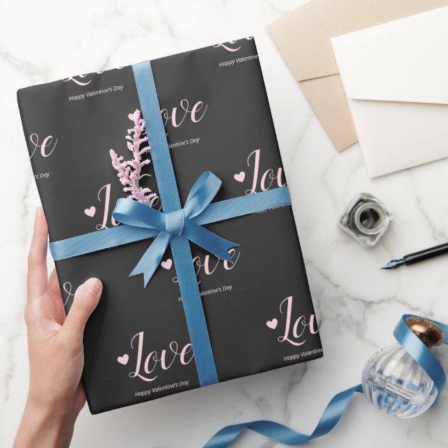 Love White Grey Pink Happy Valentine’s Day Wrapping Paper (Gifting)