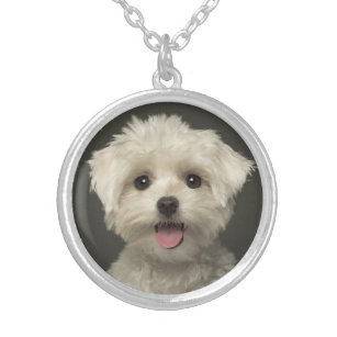 Love White Maltese Puppy Dog Pendant Necklace
