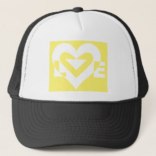 Love White on Yellow Trucker Hat