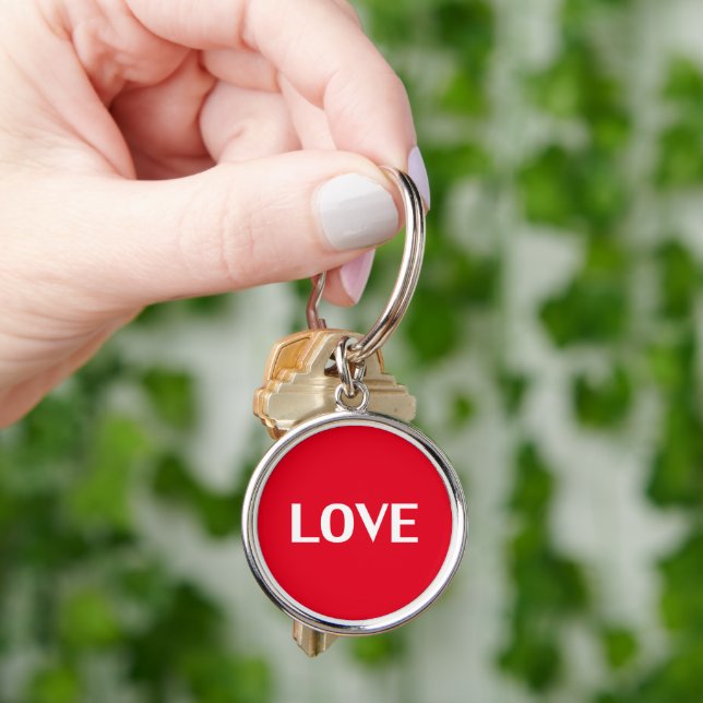 Love white red modern typography cute keychain (Hand)