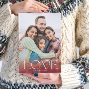 LOVE   White & Red Overlay Photo Modern Holiday Ca Card