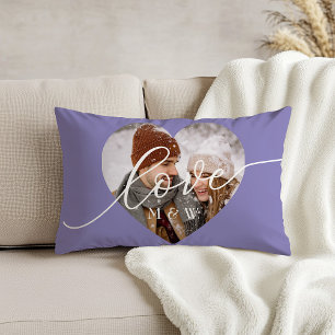 Love White Script Heart Photo Lavender Lumbar Pillow