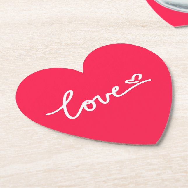 Love white text on pink  paper coaster (Angled)