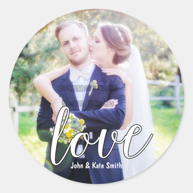 LOVE White Typographie Mariage Favor Stickers (Devant)