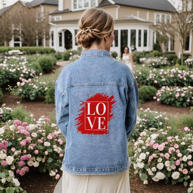 LOVE WHITE TYPOGRAPHY RED ART DENIM JACKET (Wedding Back)