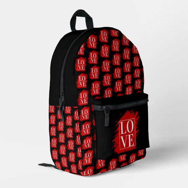 LOVE WHITE TYPOGRAPHY RED ART PRINTED BACKPACK (Back Corner Left)