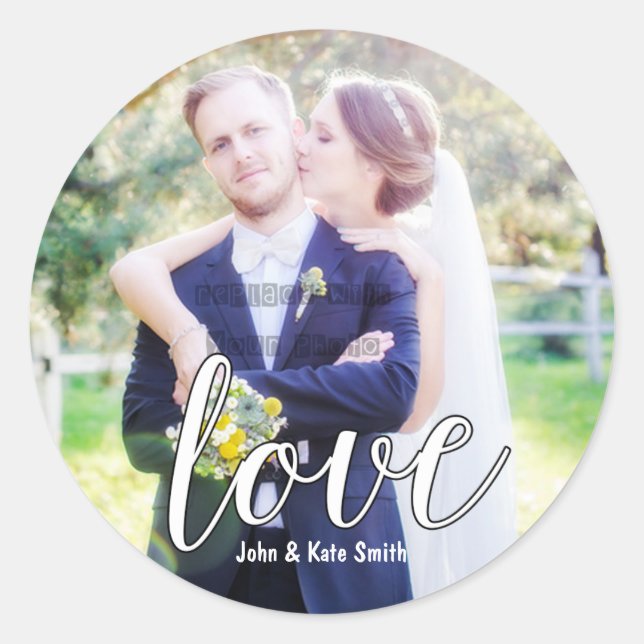 LOVE White Typography Wedding Favour Stickers (Front)