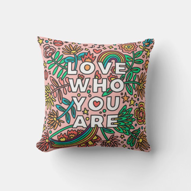 Love who you are pride doodle throw pillow (Front)
