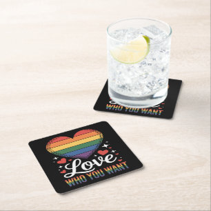 Love Who You Want Gay Pride LGBT Square Paper Coaster