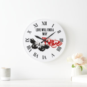 Love Will Find A Way With Vintage Butterflies Large Clock