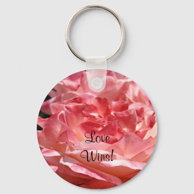 Love Wins! key chain Pink Rose Flower keychains (Front)