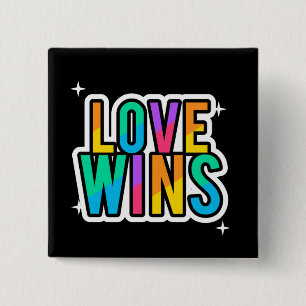 Love wins. LGBTQ+Pride. Rainbow. 2 Inch Square Button