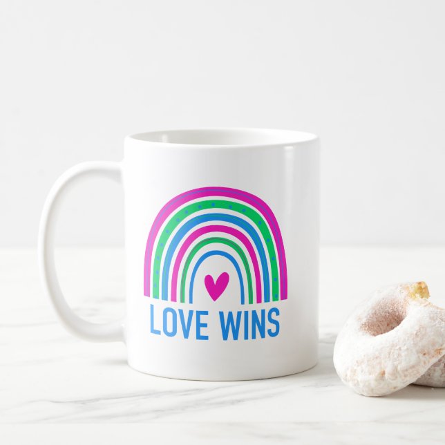 Love Wins Polysexual Rainbow  Coffee Mug (With Donut)