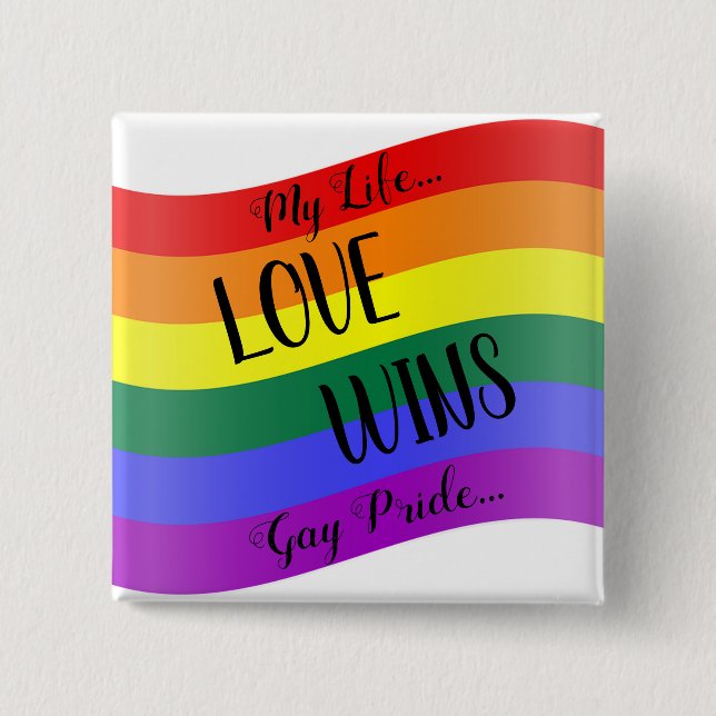 Love Wins Rainbow 2 Inch Square Button (Front)