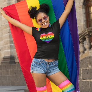 Love Wins Rainbow Heart Womens Black T-Shirt
