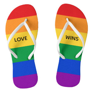 Love Wins Rainbow LGBTQ Flag Colours Custom Text Flip Flops