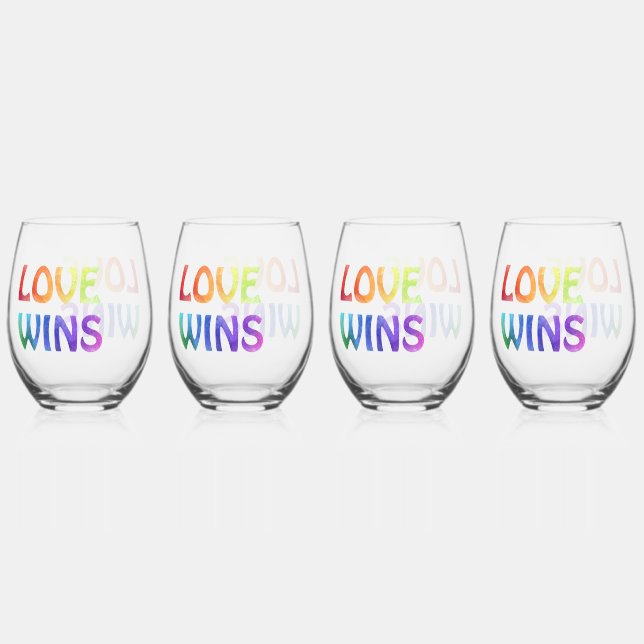 Love Wins Rainbow Stemless Wine Glass (Front)