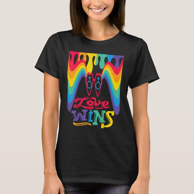 Love Wins Rainbow with Mars Symbol for Gay Love T-Shirt (Front)