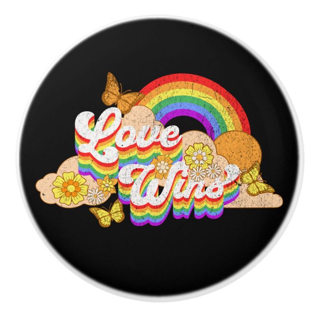 Love wins text design ceramic knob (Front)