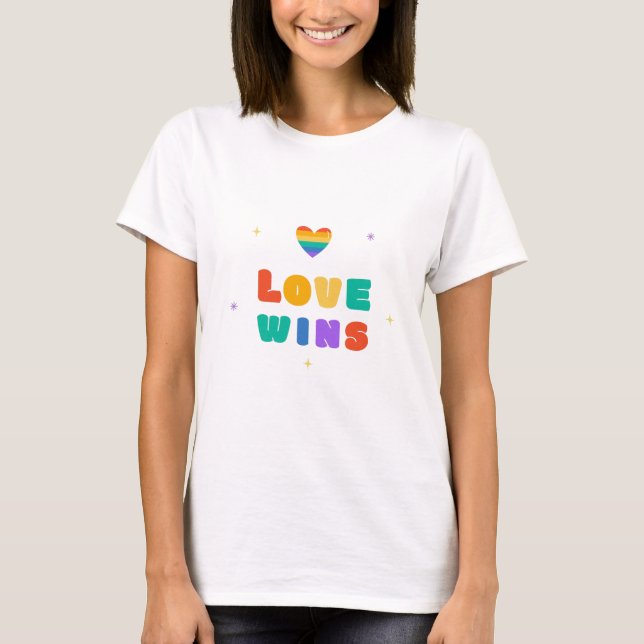 Love Wins with a Rainbow Heart  T-Shirt (Front)