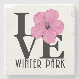 LOVE Winter Park Pink Hibiscus Stone Coaster