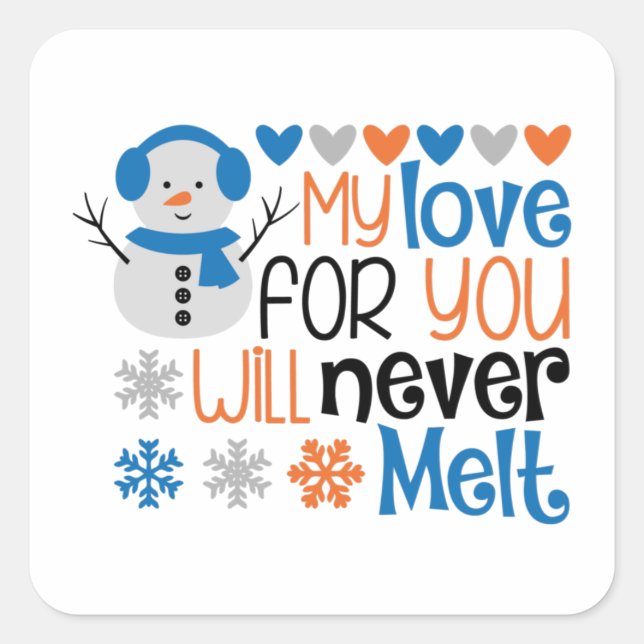 Love Winter Snowman Hearts Snow Wintry Square Stic Square Sticker (Front)