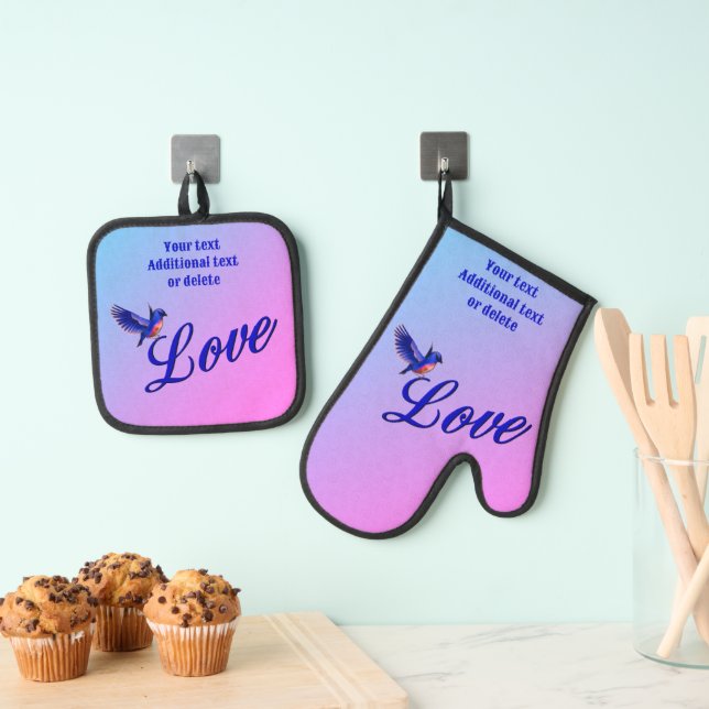 Love With A Bluebird Personalized Oven Mitt & Pot Holder Set (Insitu(Hanging))