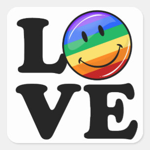 Love With A Happy Rainbow Flag Gay LGBT Square Sticker
