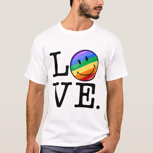 Love With A Happy Rainbow Flag Gay LGBT T-Shirt (Front)